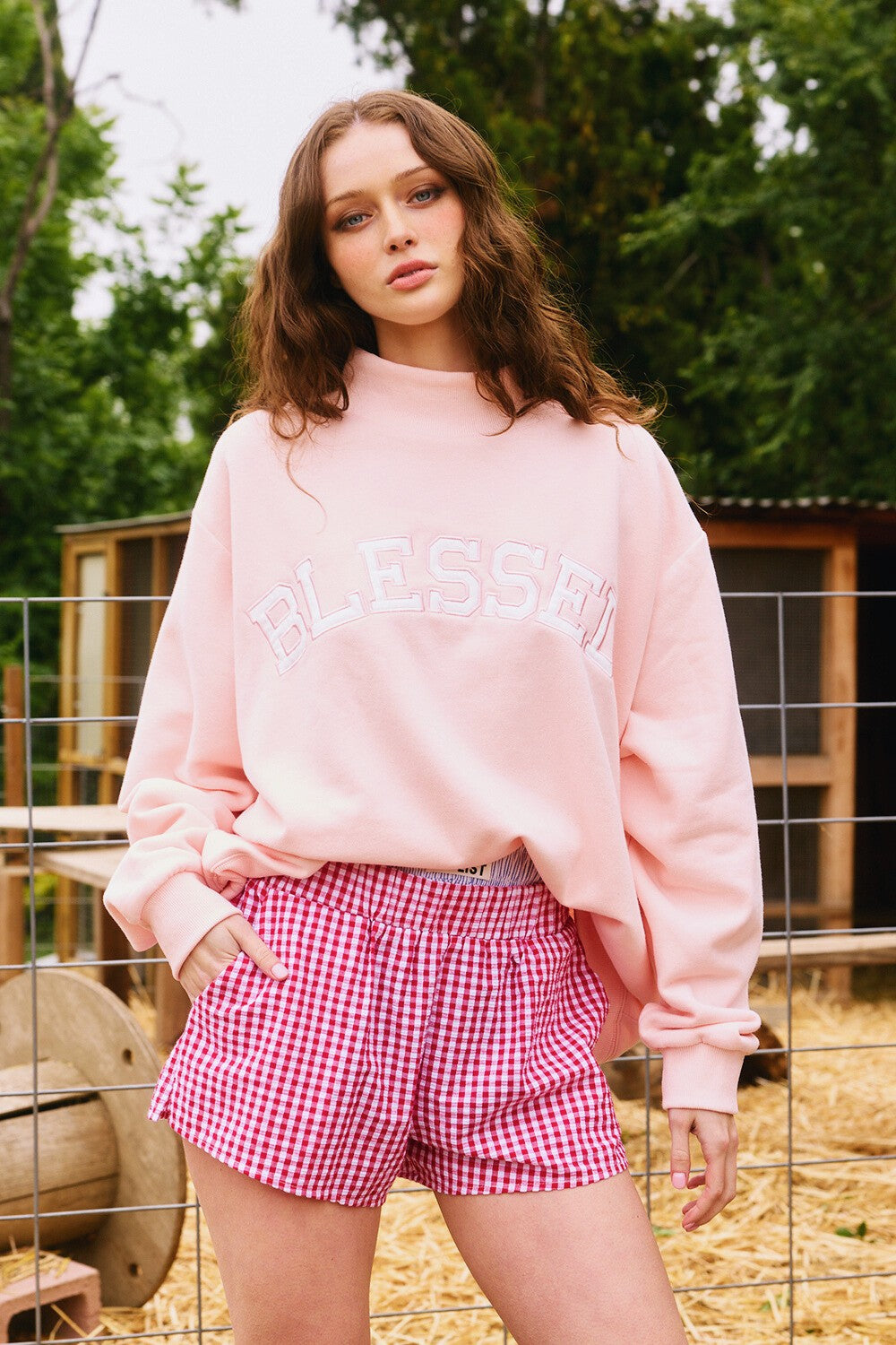Blessed Embroidered Mockneck-Baby Pink