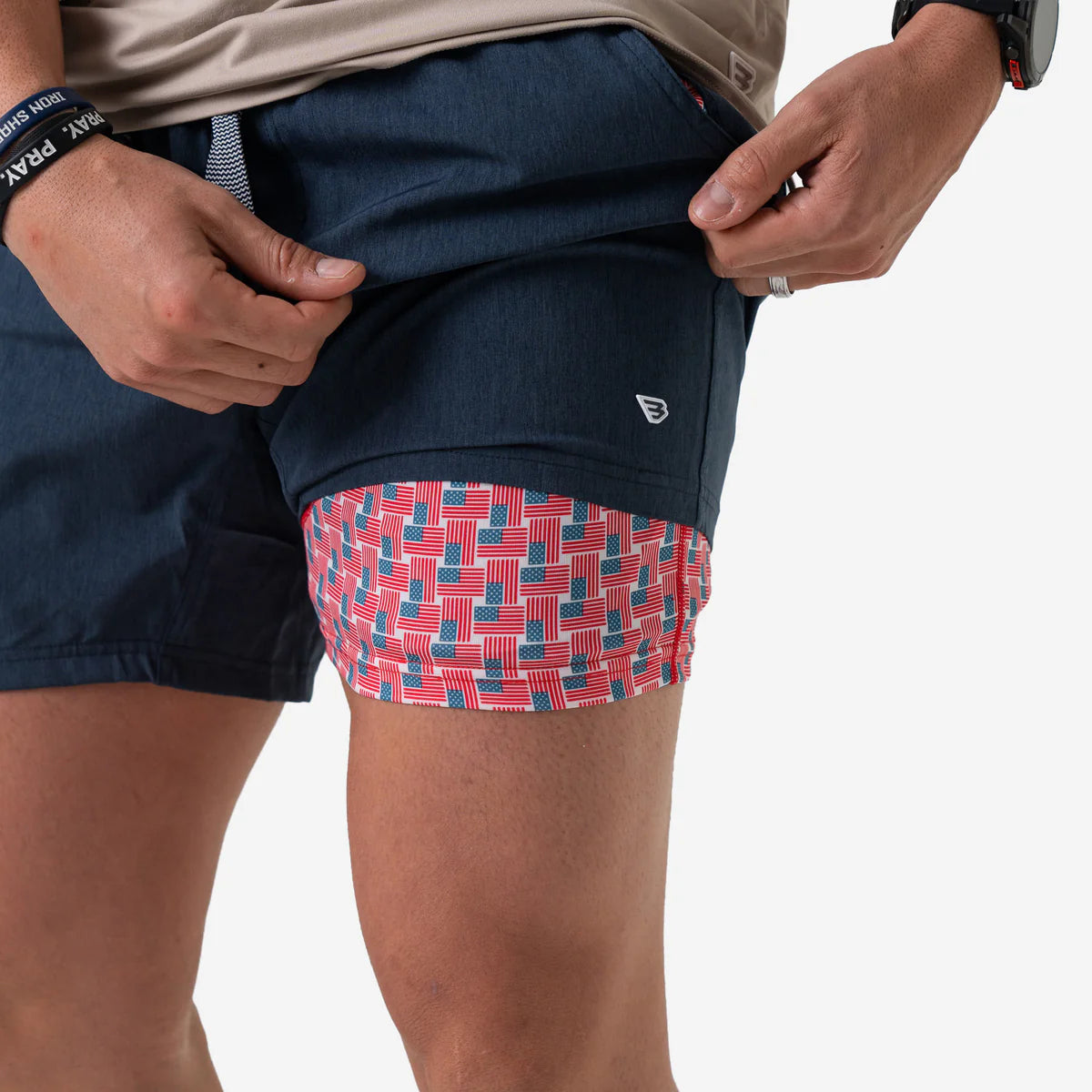 Athletic Short - 5.5” - Navy w/ American flag