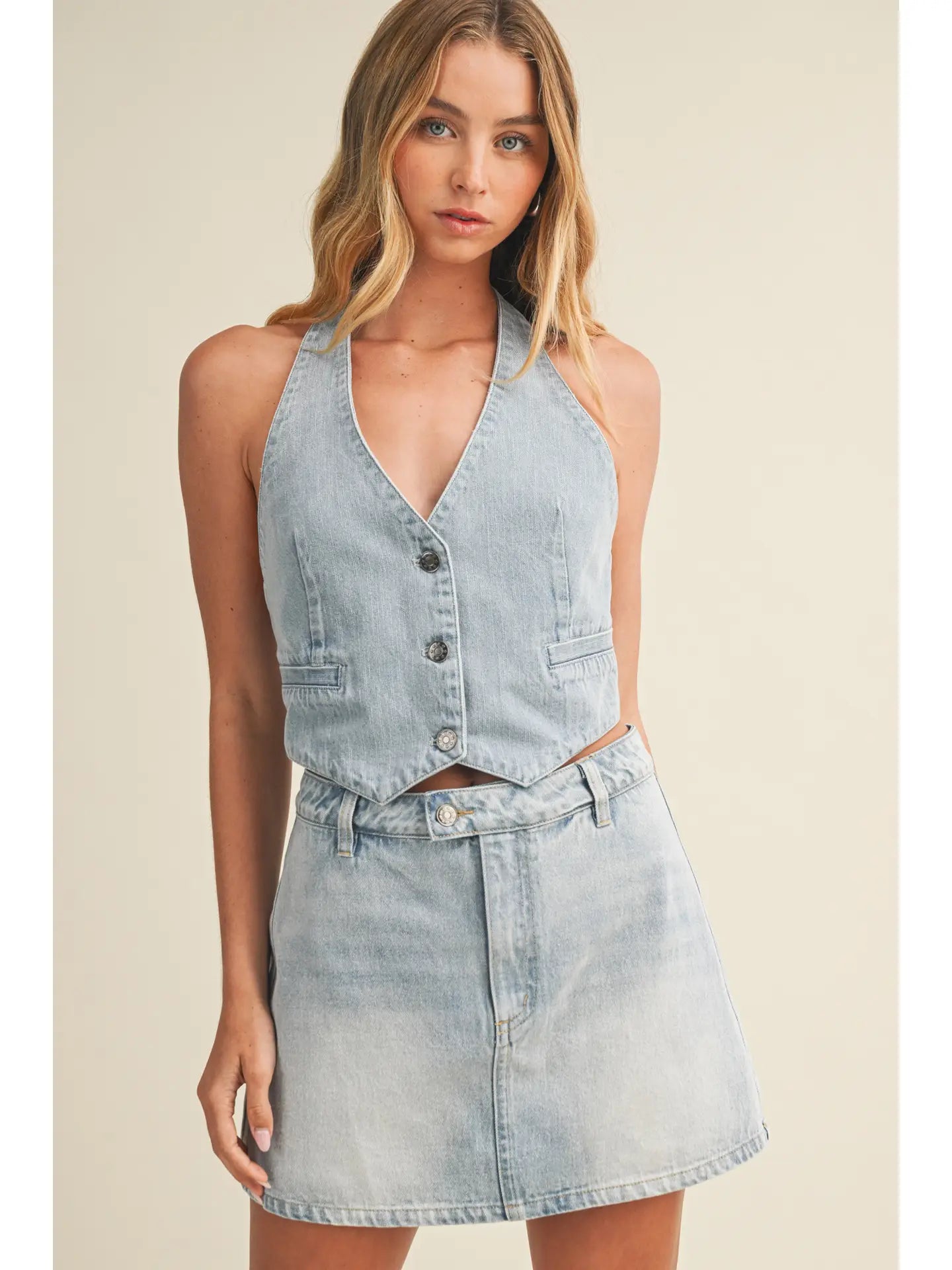 Alana Halter Top - Light Denim