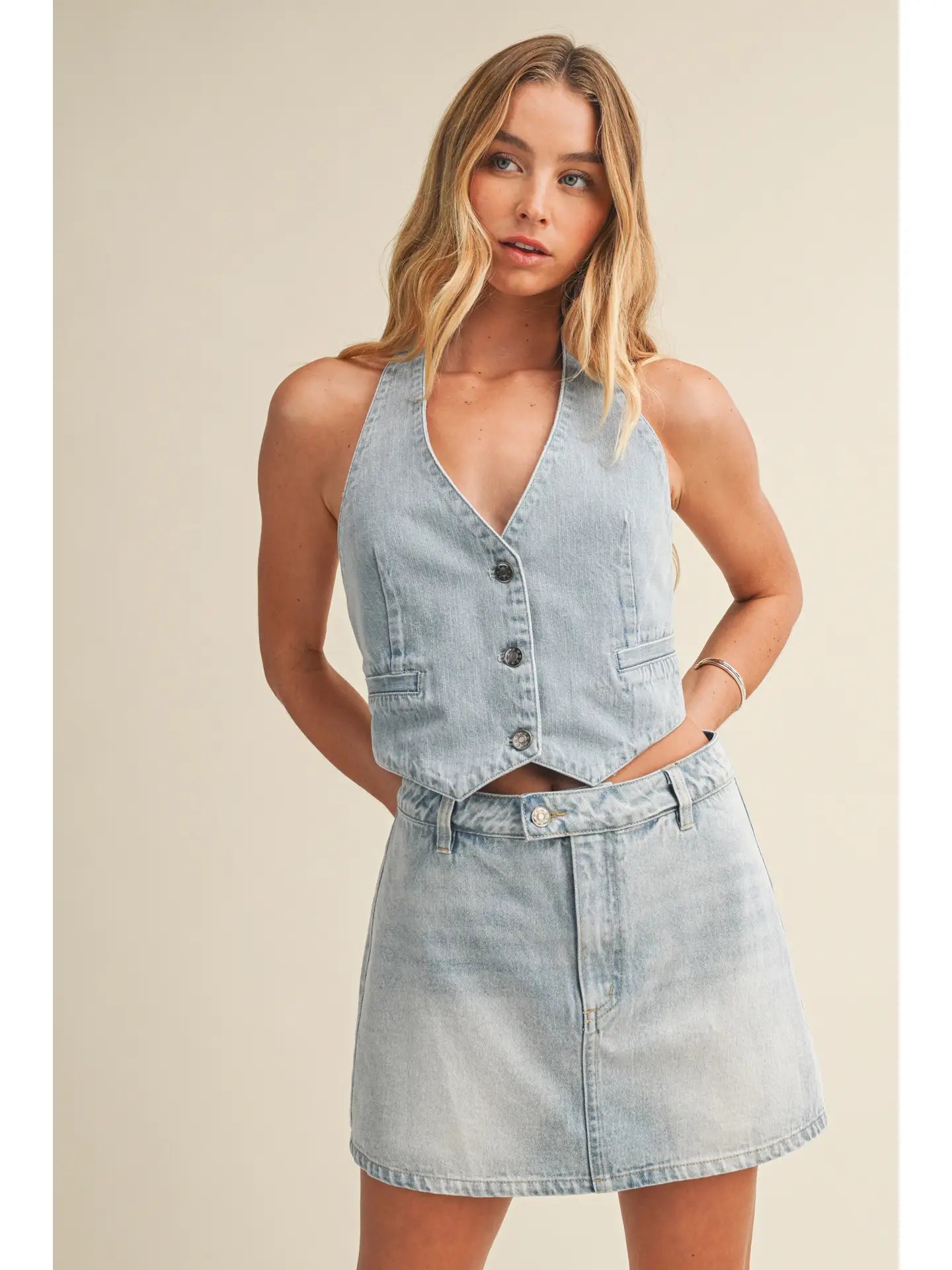 Alana Halter Top - Light Denim