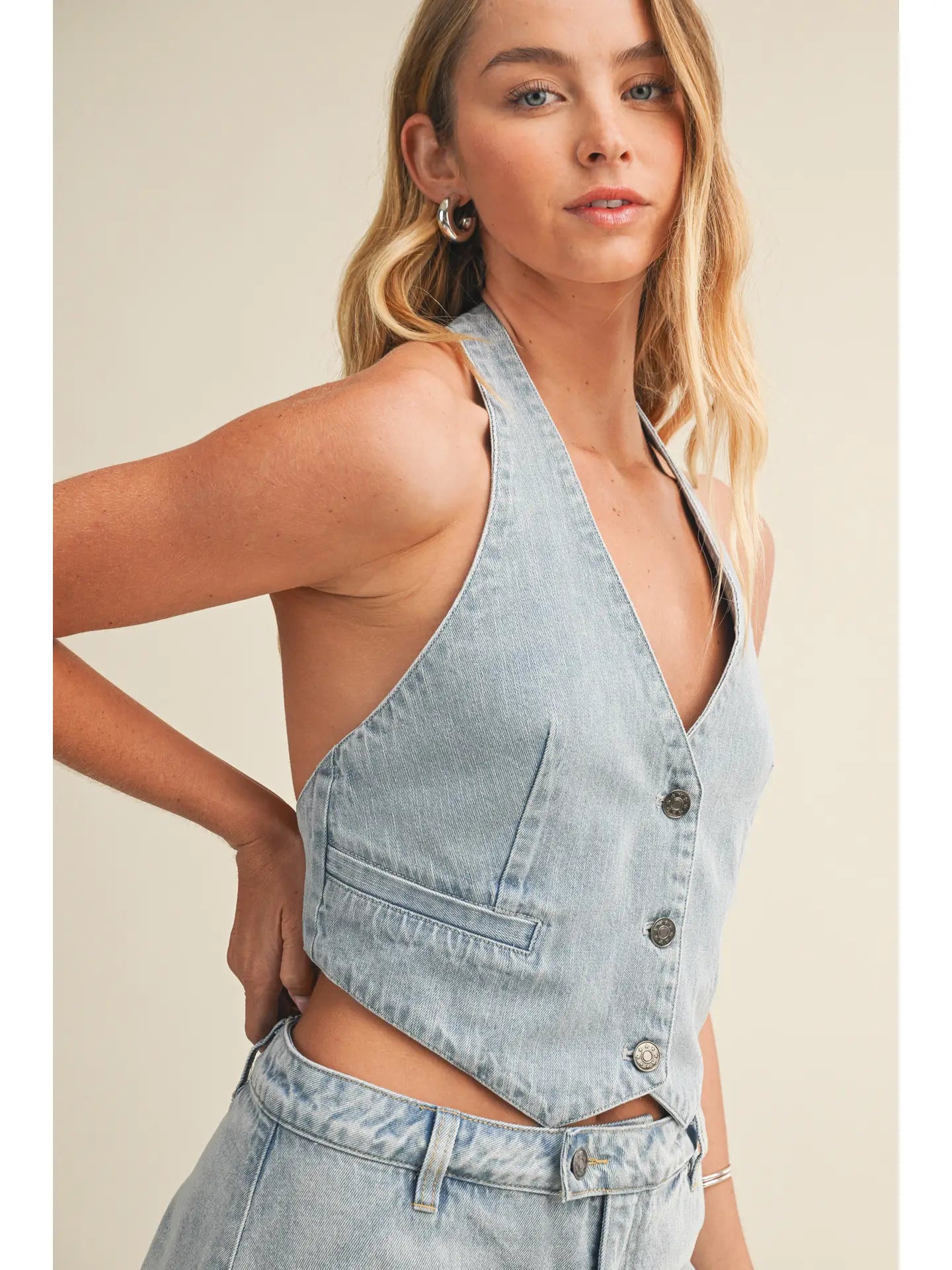 Alana Halter Top - Light Denim