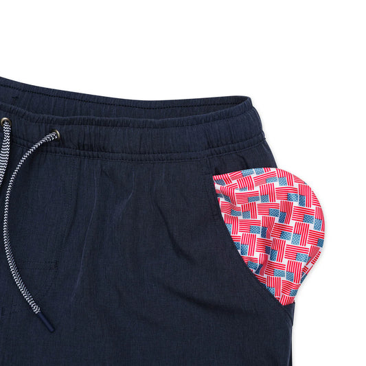 Athletic Short-Heather Navy-American Flag Liner