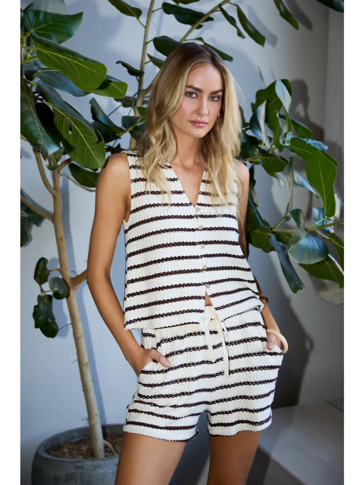 Alicia Set - cream/brown stripe
