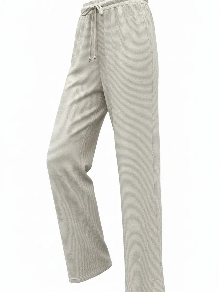 Striped Drawstring Pants - Oatmeal