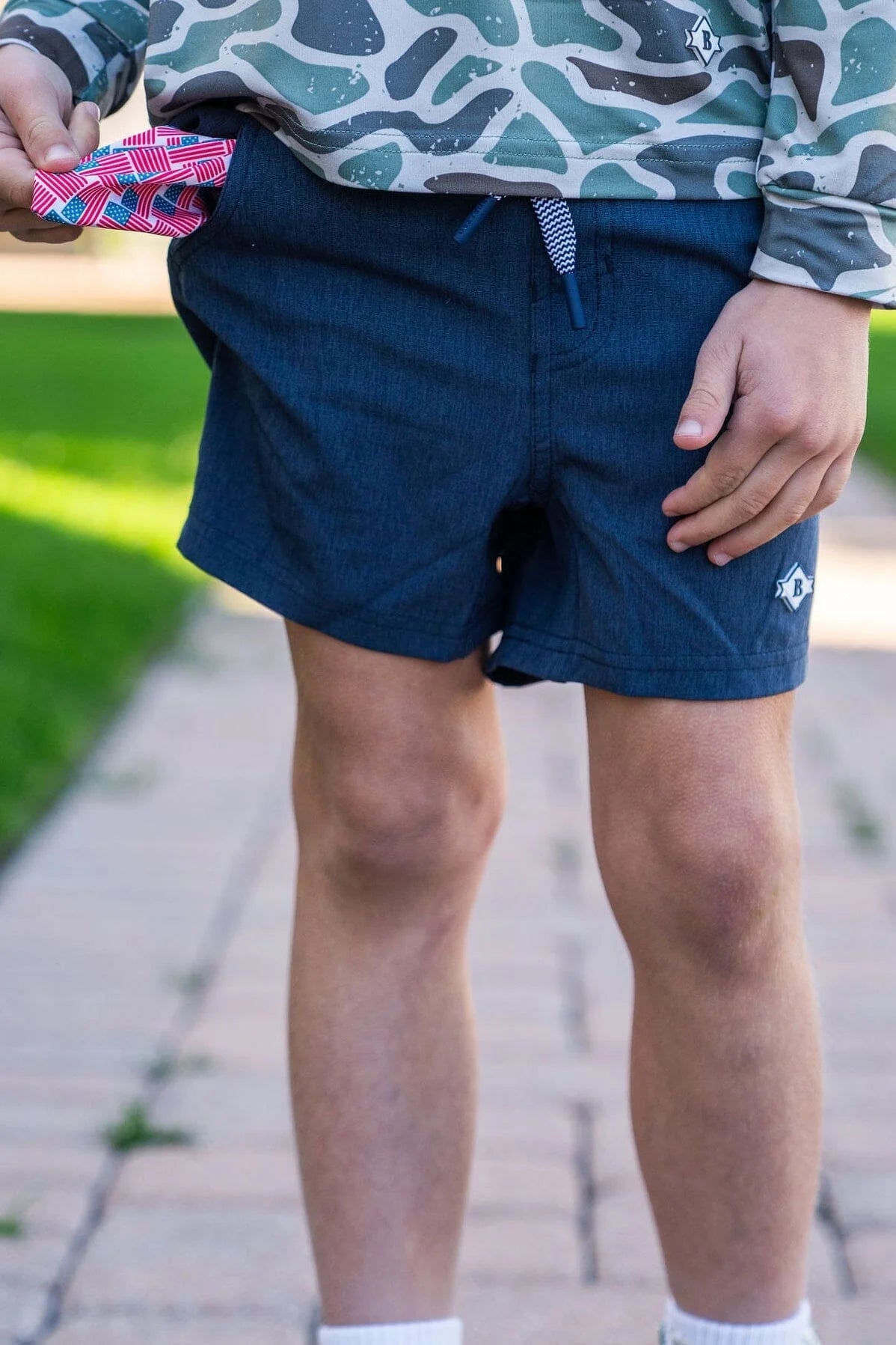 (Y) Athletic Short - Heather navy/flag liner