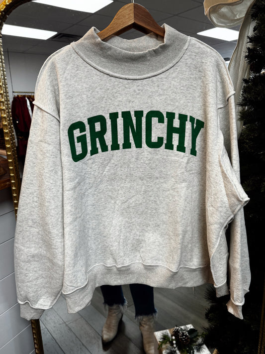 Grinchy/Merry Reversible Mockneck- ash grey