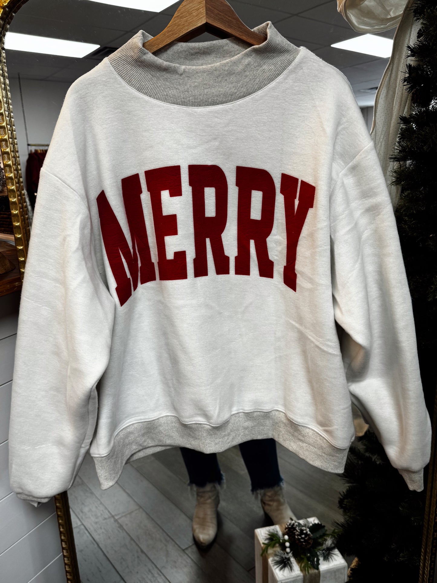 Grinchy/Merry Reversible Mockneck- ash grey