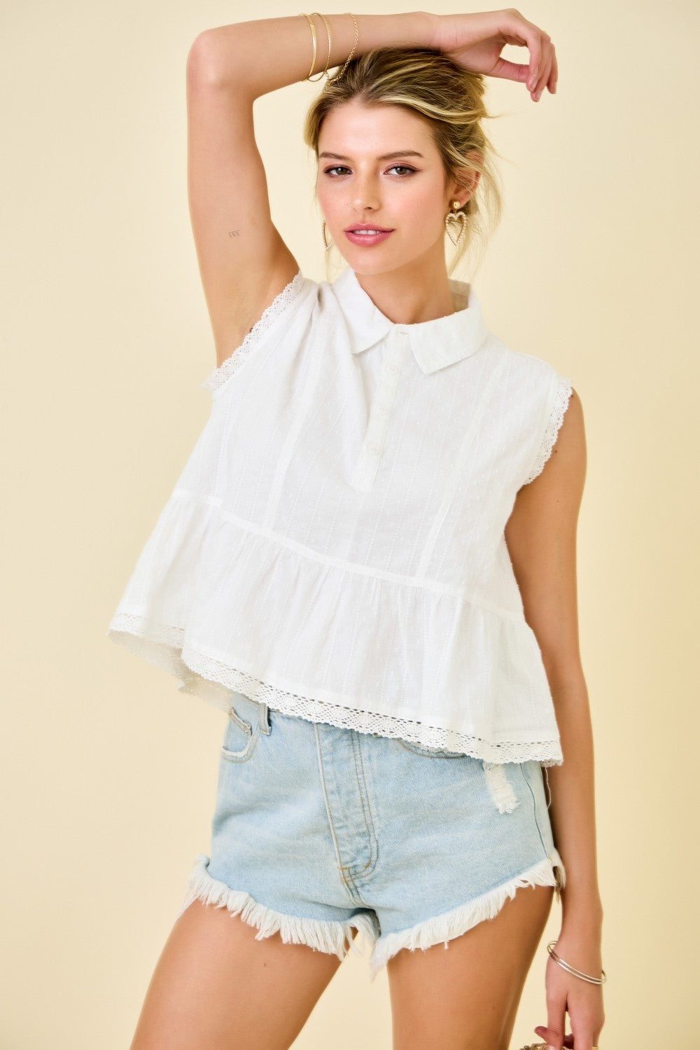 Dobby Swiss Dot Top - off white