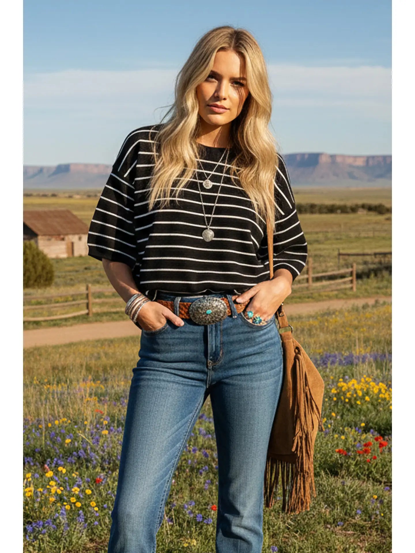 Striped Get Away Top - black mix