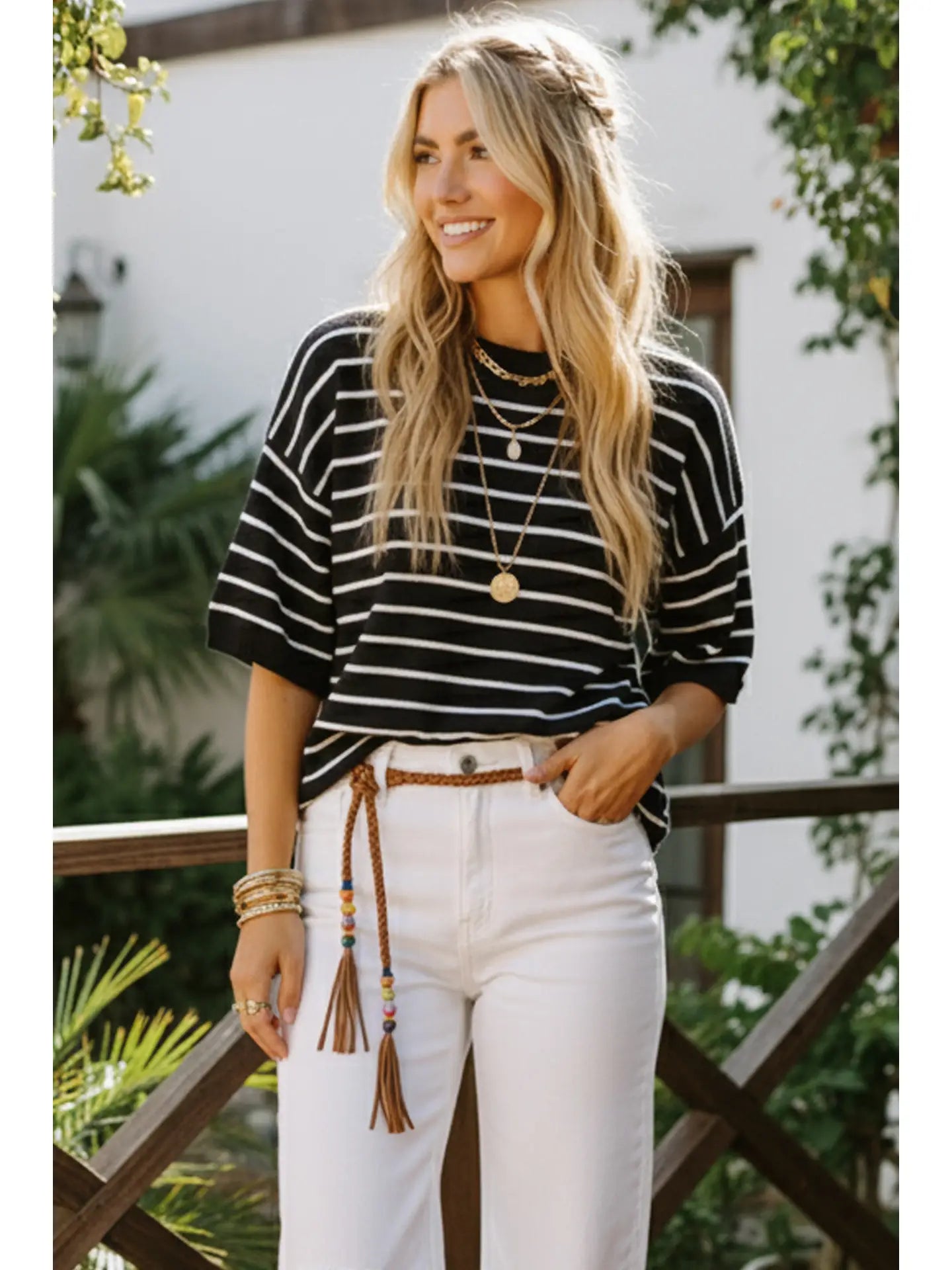 Striped Get Away Top - black mix