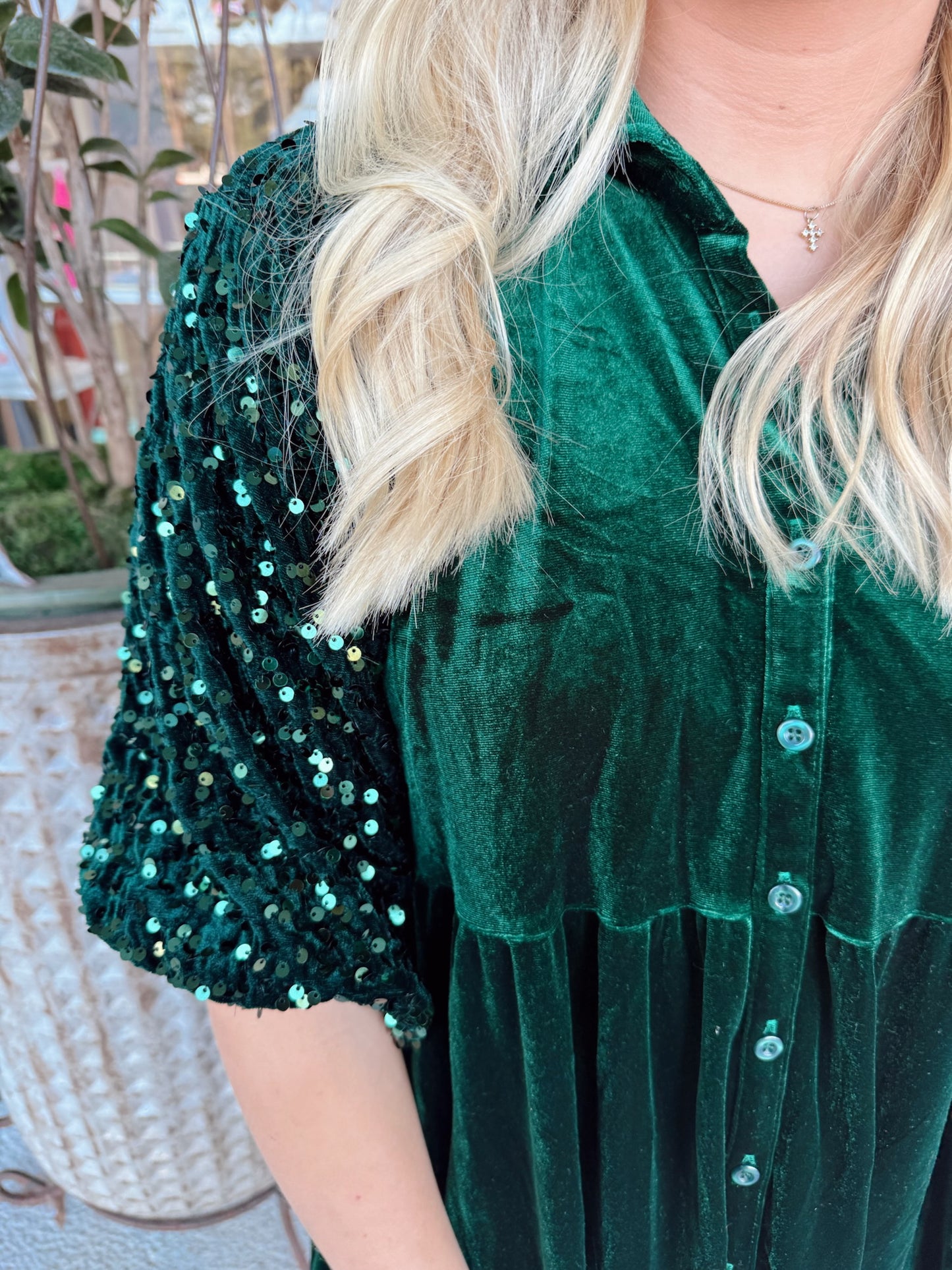 Velvet Tunic Dress- Hunter Green