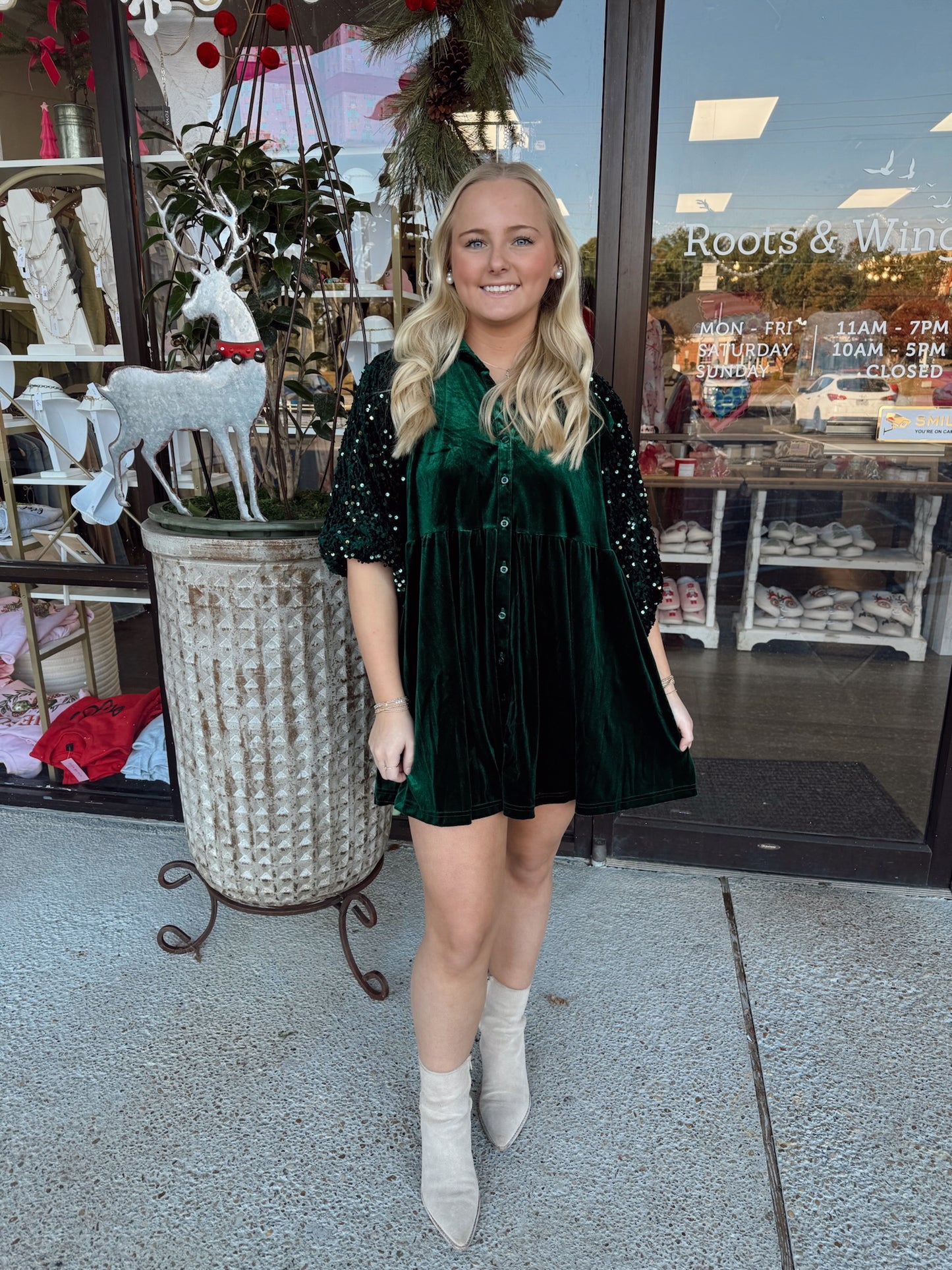 Velvet Tunic Dress- Hunter Green