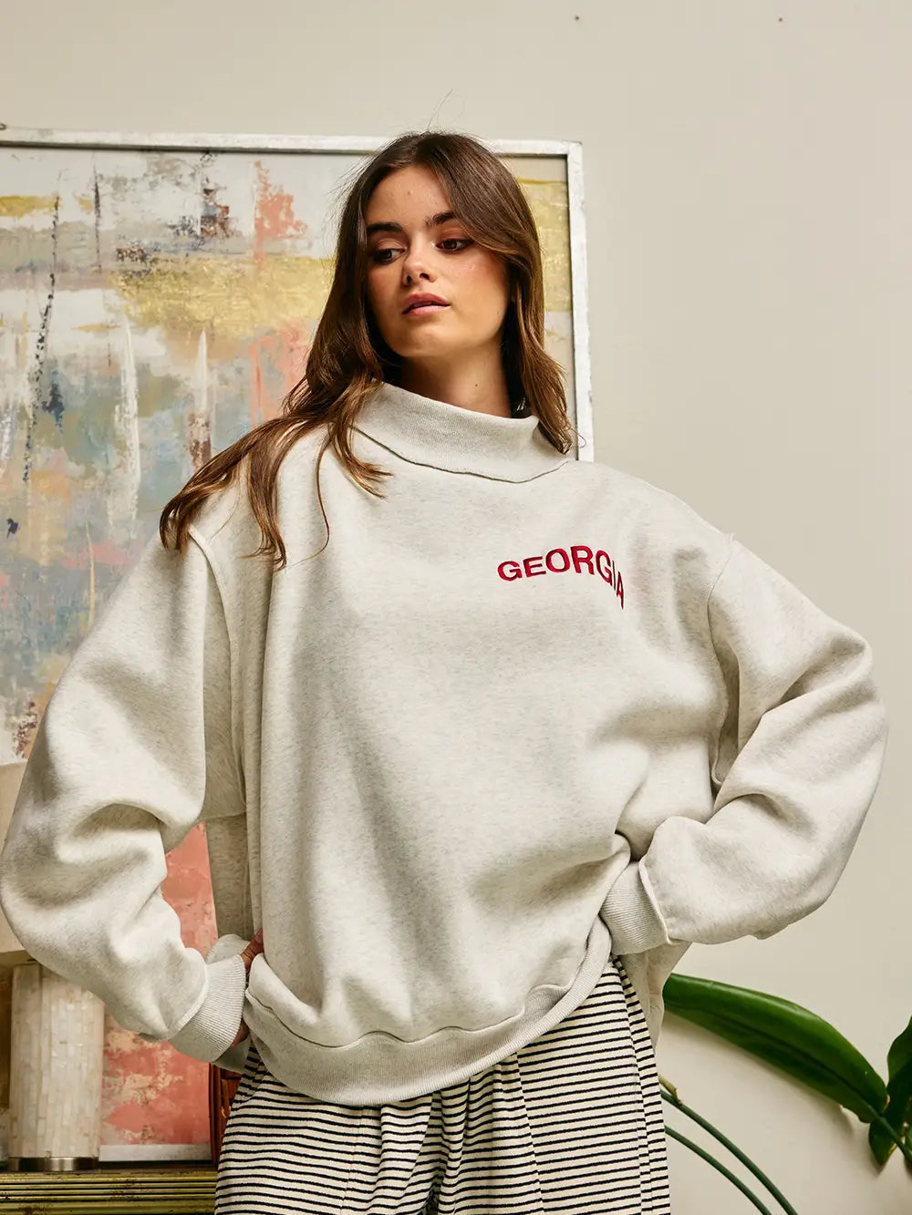 Embroidered Georgia Pullover - ash grey