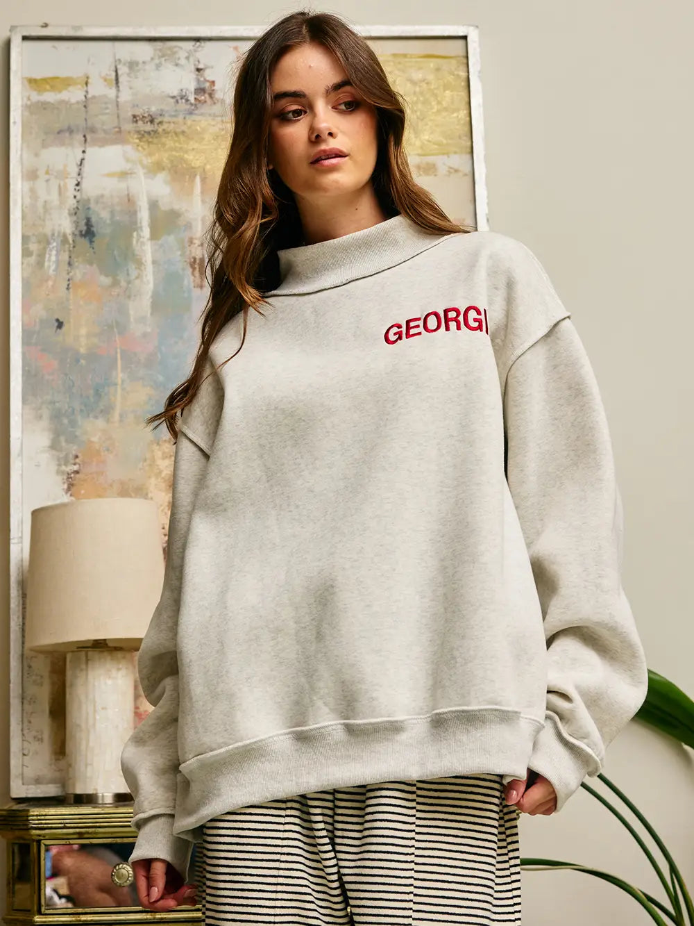 Embroidered Georgia Pullover - ash grey
