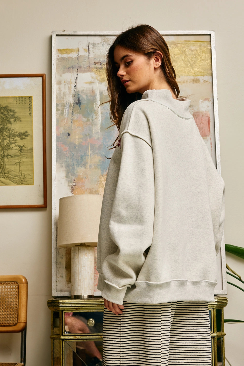 Embroidered Georgia Pullover - ash grey