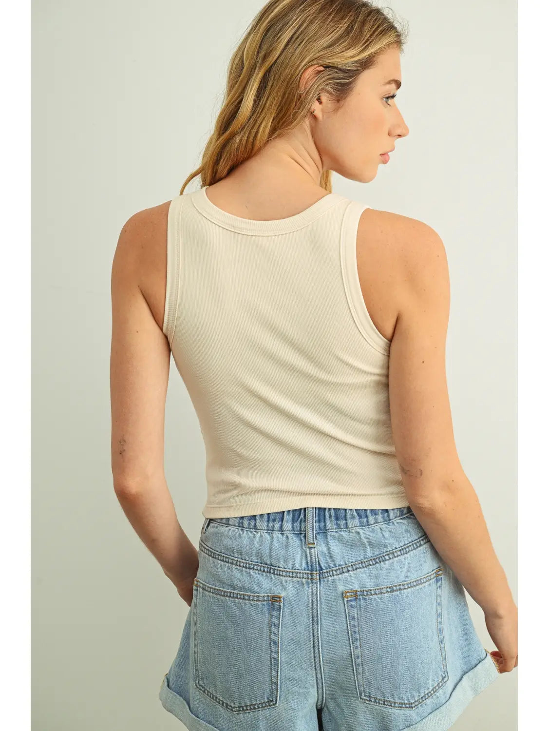Ribbed Tank w/ Bra - Cream