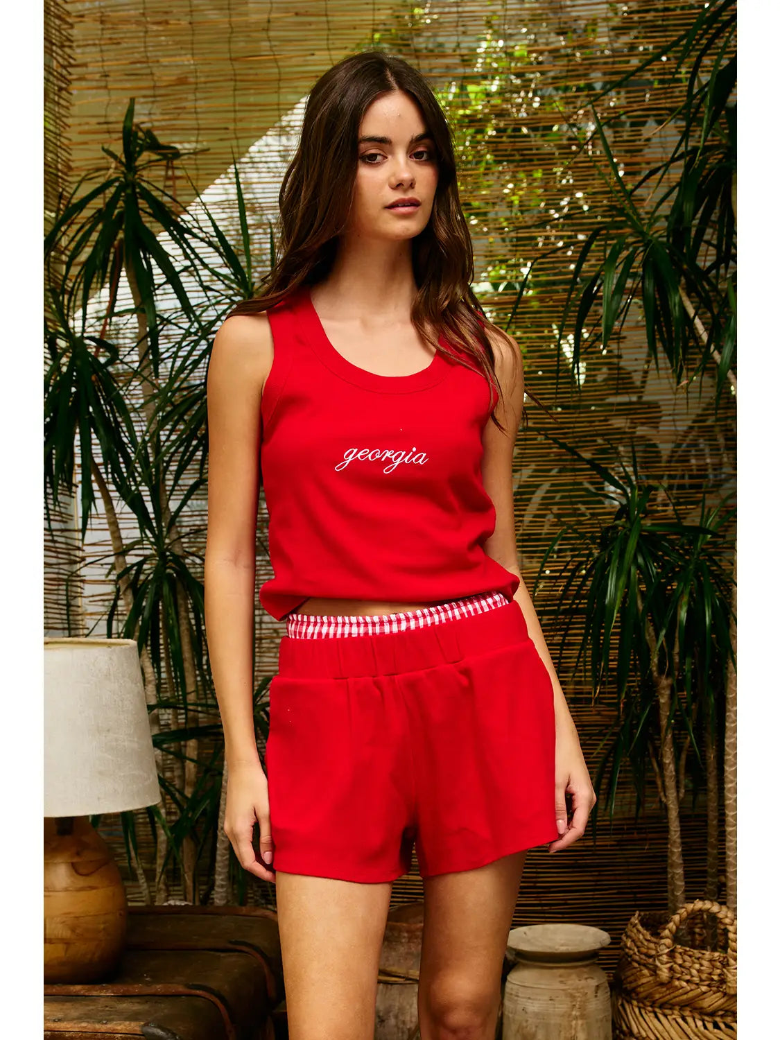Georgia Embroidered Tank - red