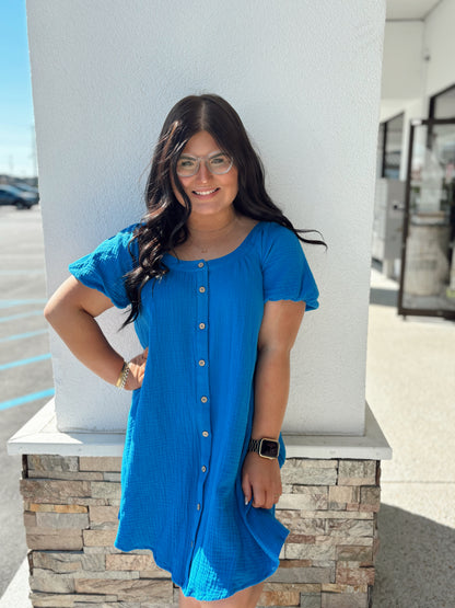 Buttoned Kiss Dress- Blue