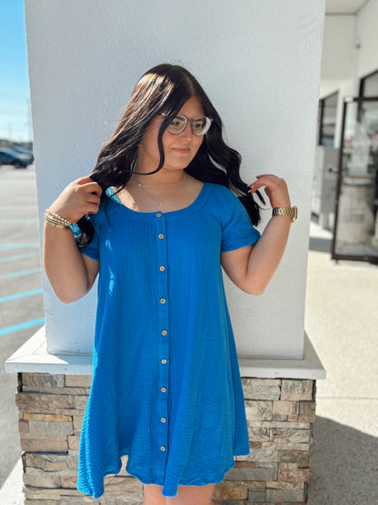 Buttoned Kiss Dress- Blue