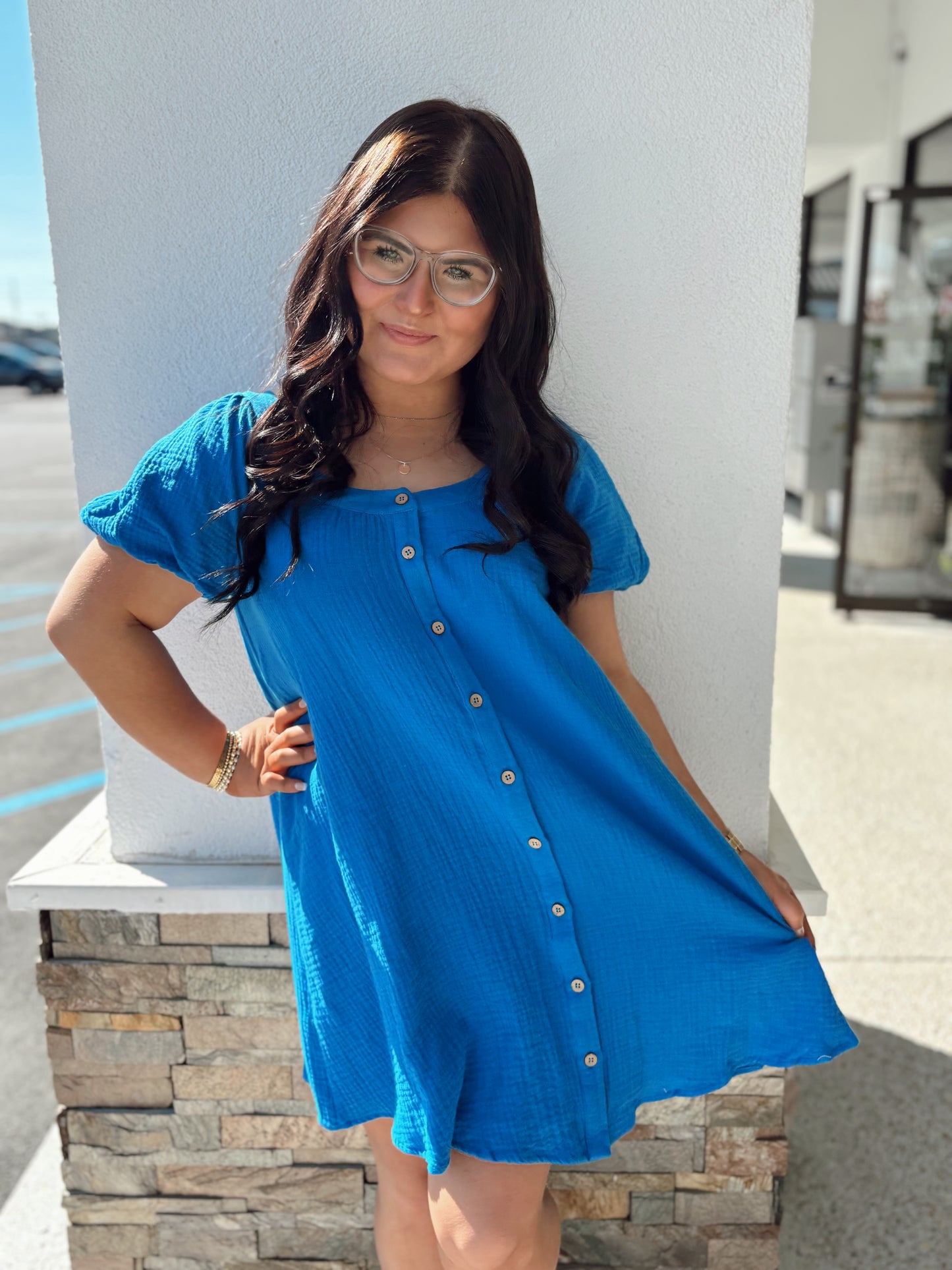 Buttoned Kiss Dress- Blue