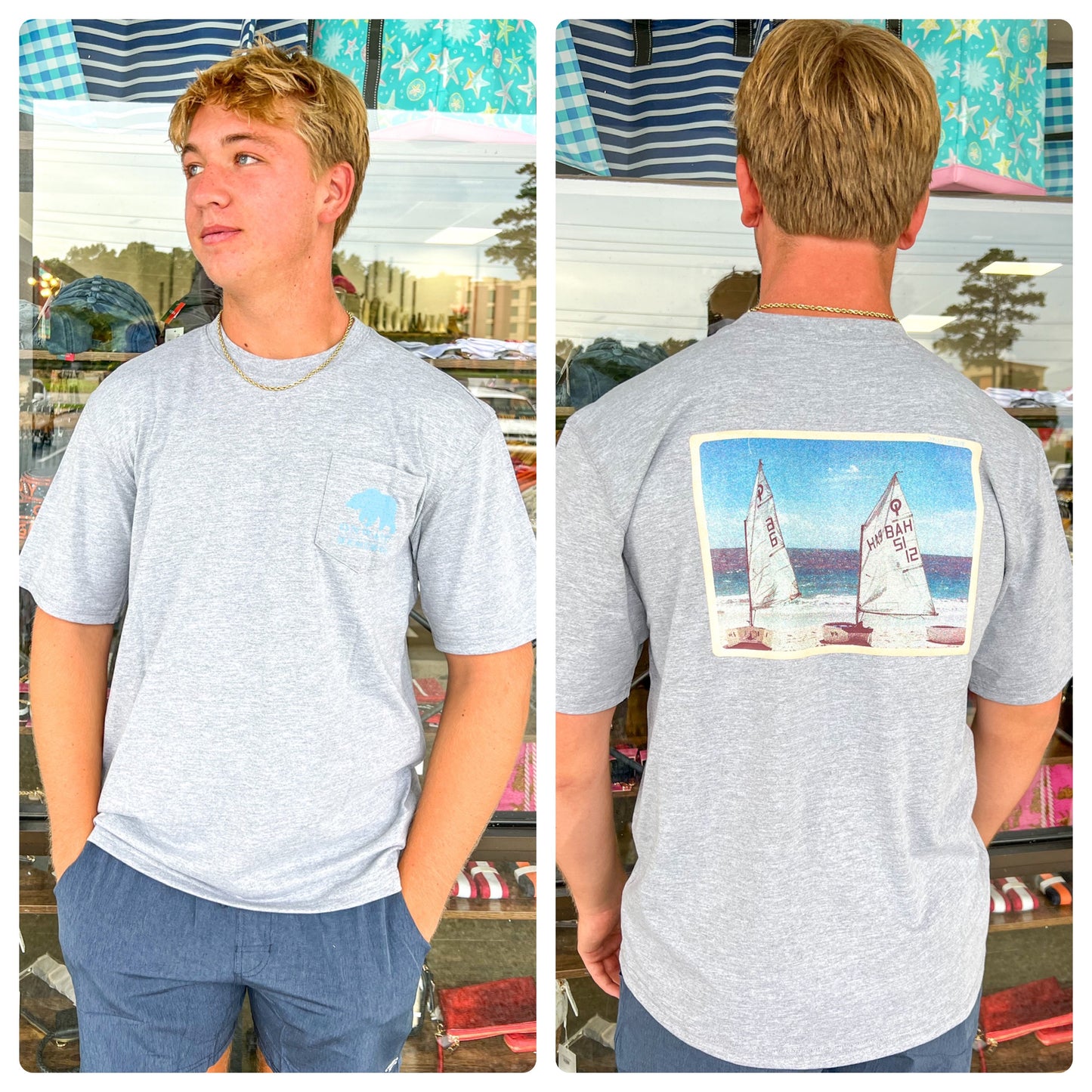 Sail Boat Postcard Tee-Heather Grey