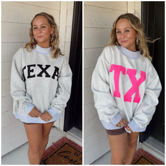 TEXAS/TX Reversible Mockneck-Heather Grey