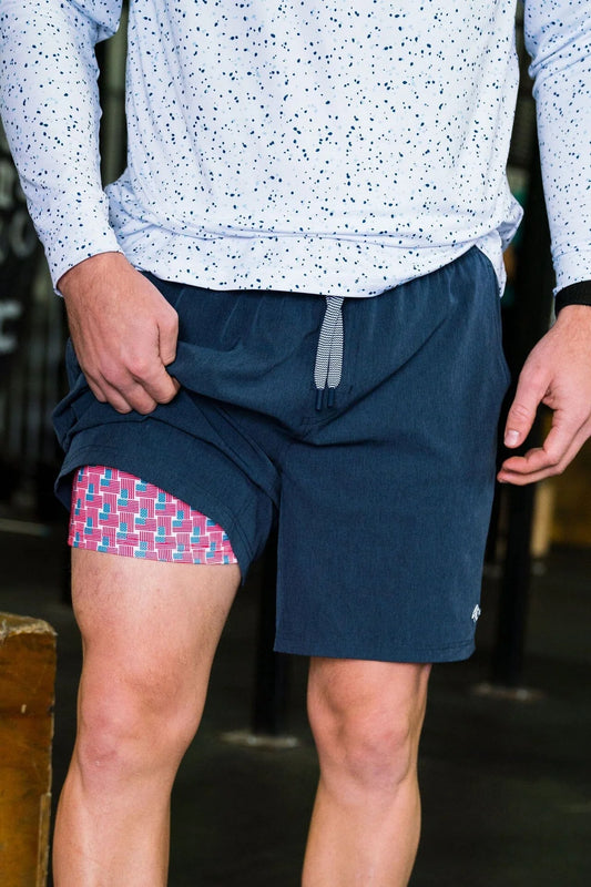 Athletic Short- Heather Navy- American Flag Liner