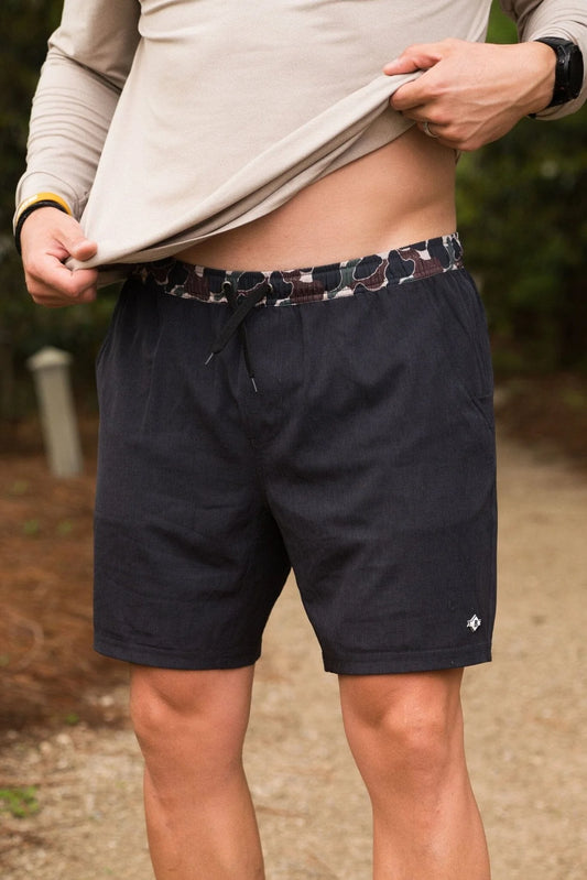 Athletic Shorts- Heather Black- Throwback Camo Liner