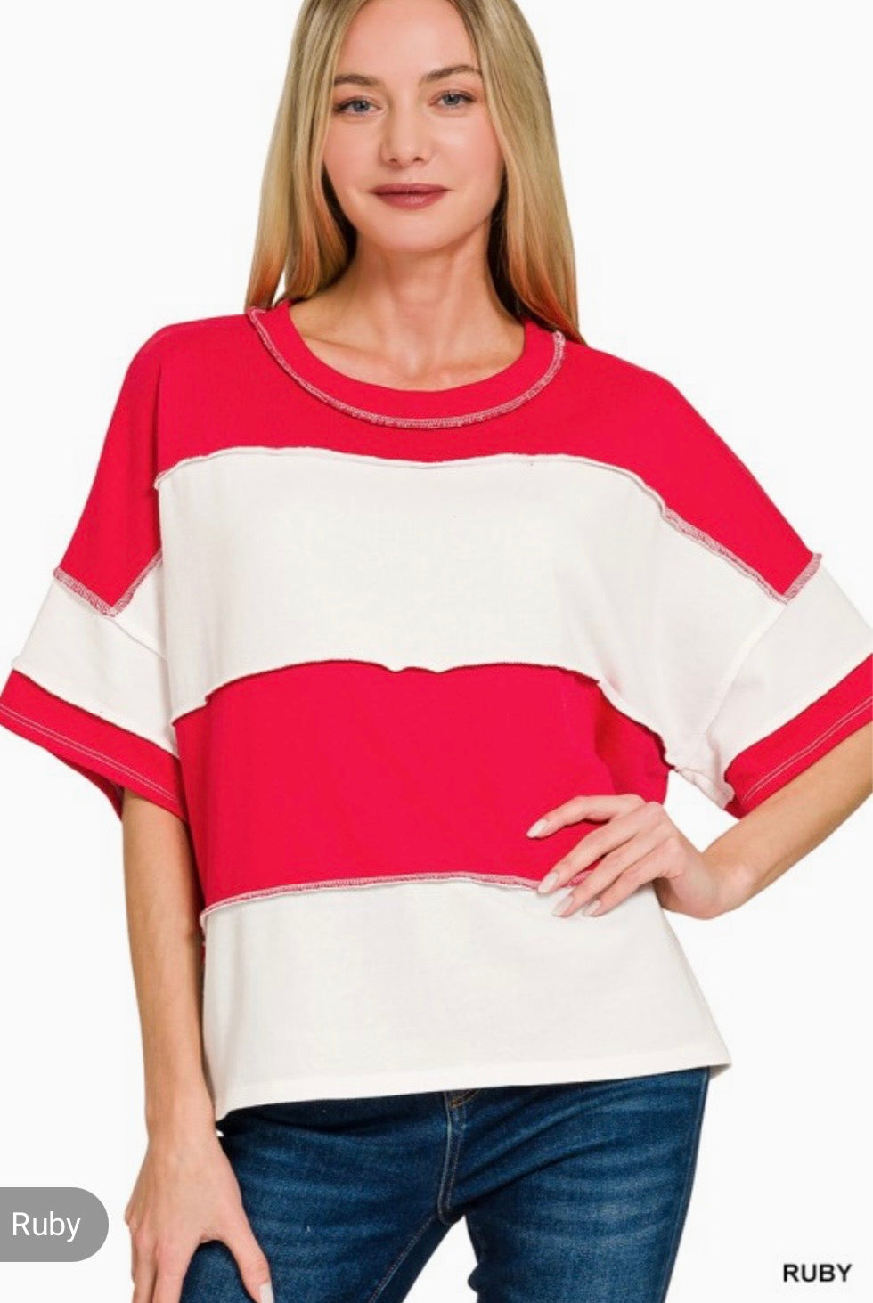 Terry Colorblock Top - ruby