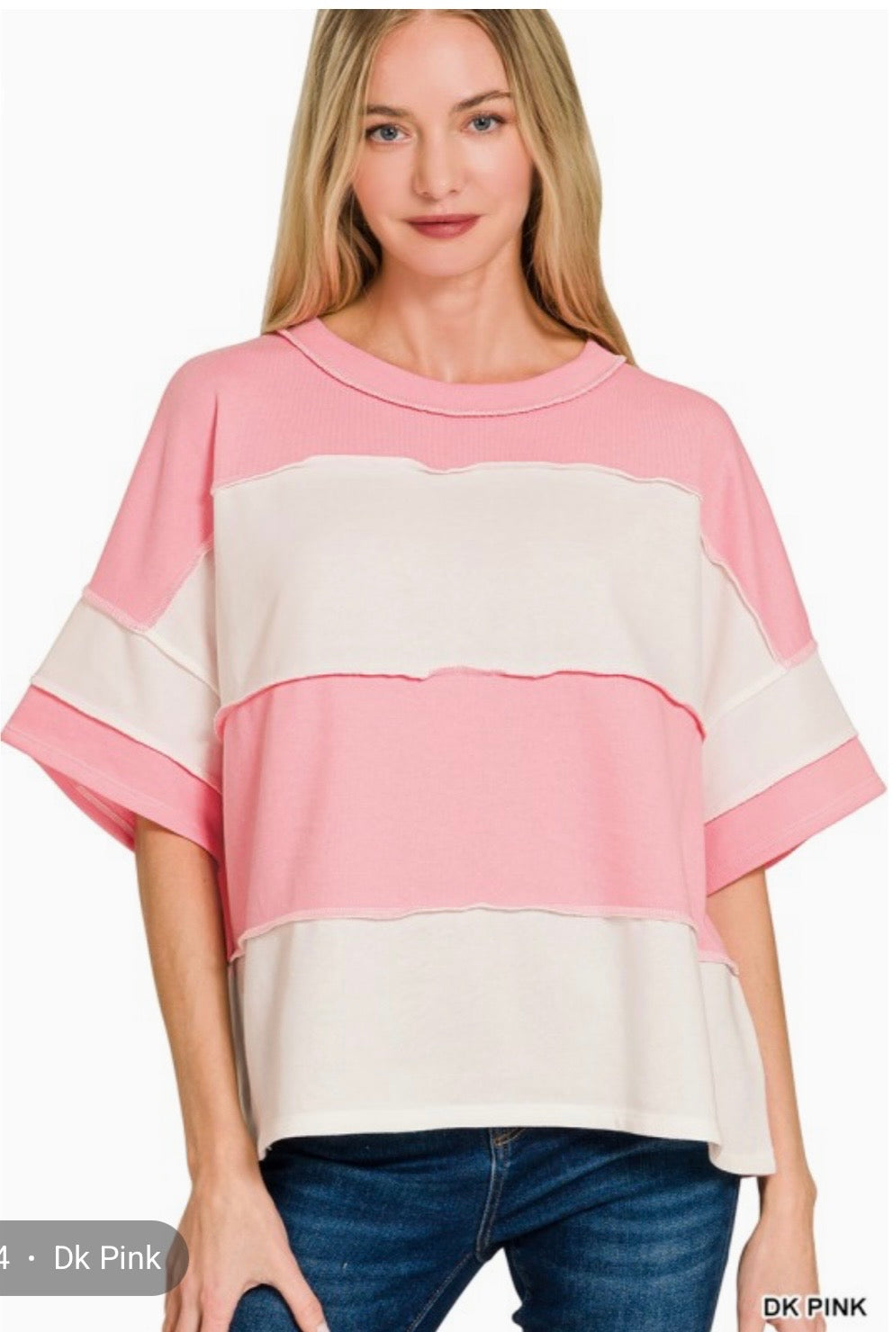 Terry Colorblock Top - dk pink