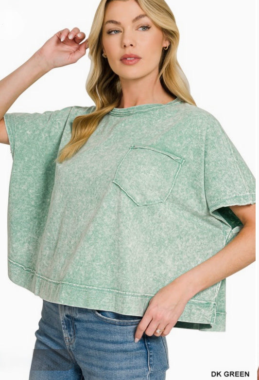 Halo Washed Top - Dark Green