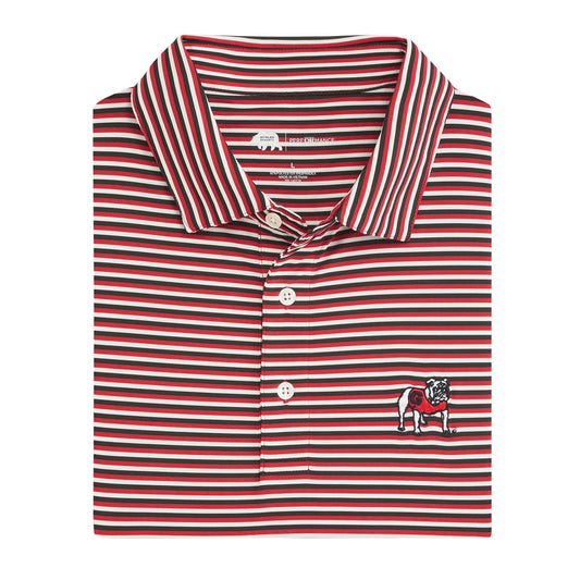 Triple Stripe Performance Polo - Standing Bulldog - Red