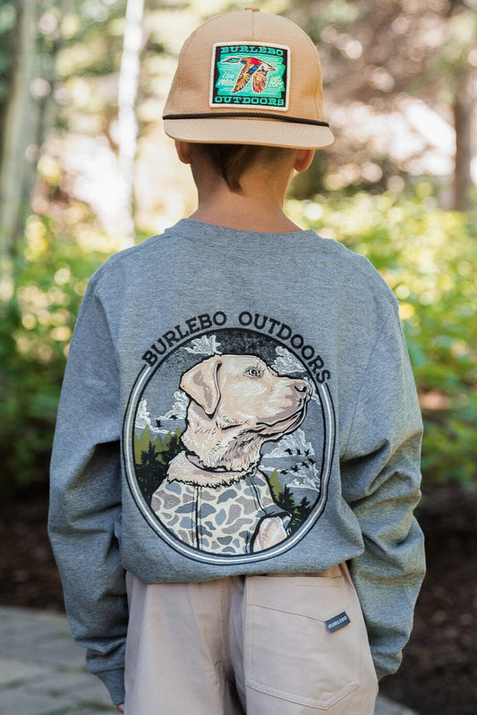 (y) Camo Hunting Dog LS Tee - dark heather grey