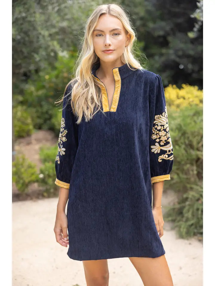 Velvet Baby Dress - Navy