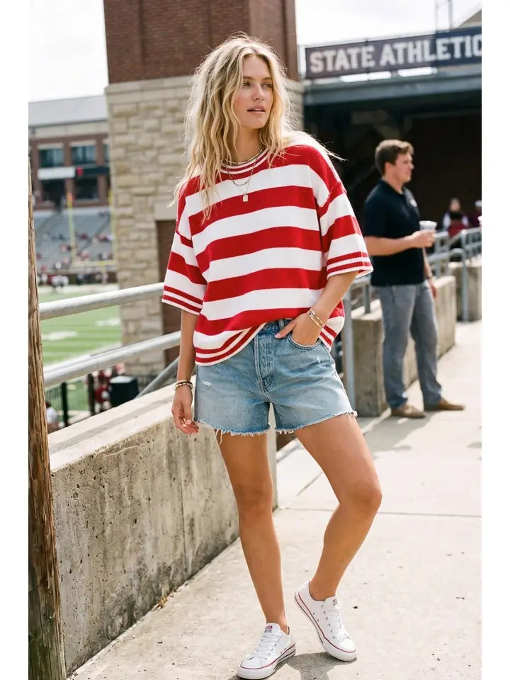 Gameday stripe cutie - red/white