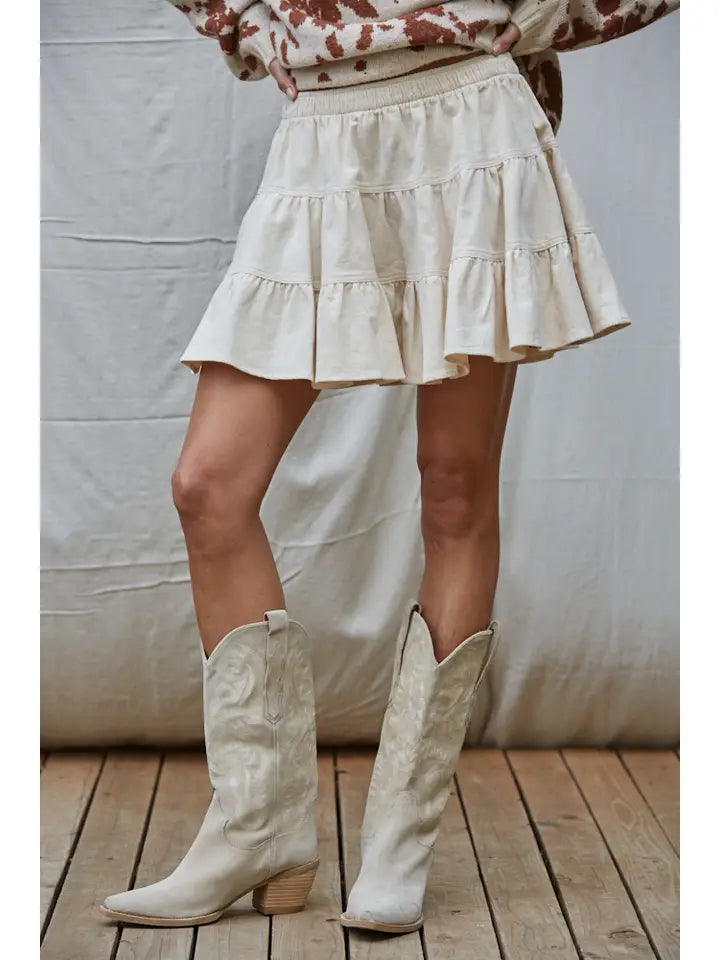 High Noon Tiered Mini Skirt Woven - beige