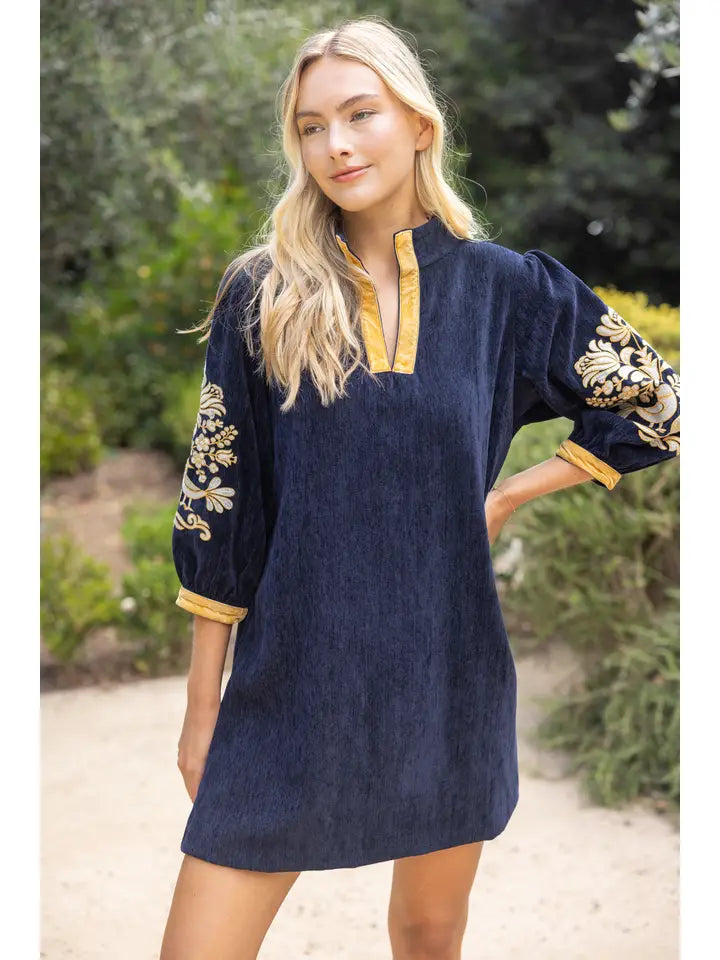 Velvet Baby Dress - Navy