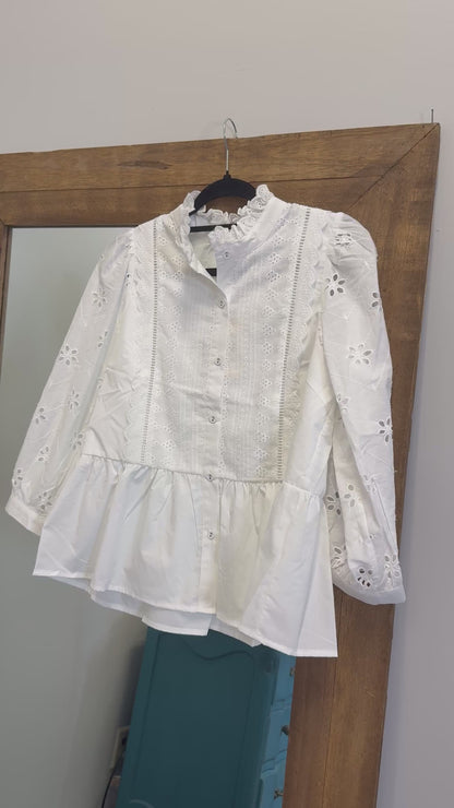 Eyelet Laced Ruffled Top- Off White